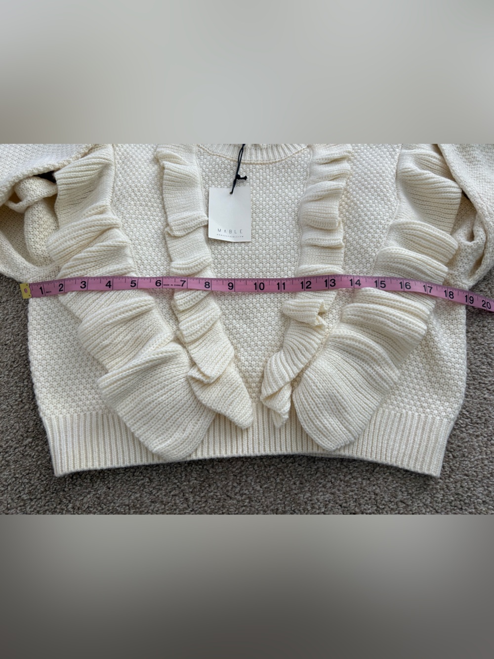 Mable Cropped Cream Ruffle Knit Sweater Top Size Small NWT Bohemian Preppy - Picture 4 of 7